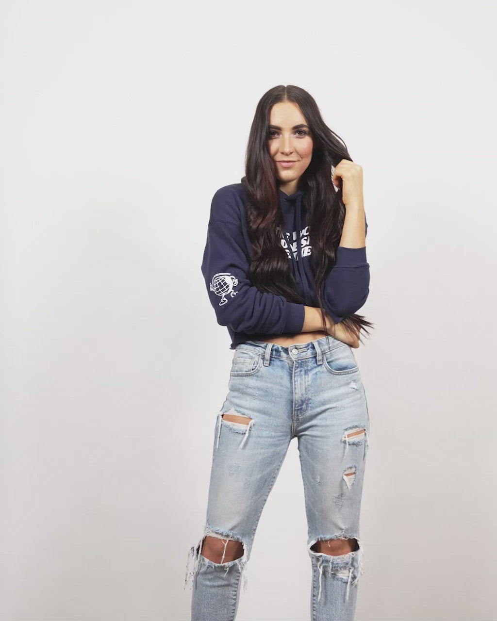 The World Doesn't Define Me - Mantra Navy Cropped Hoodie