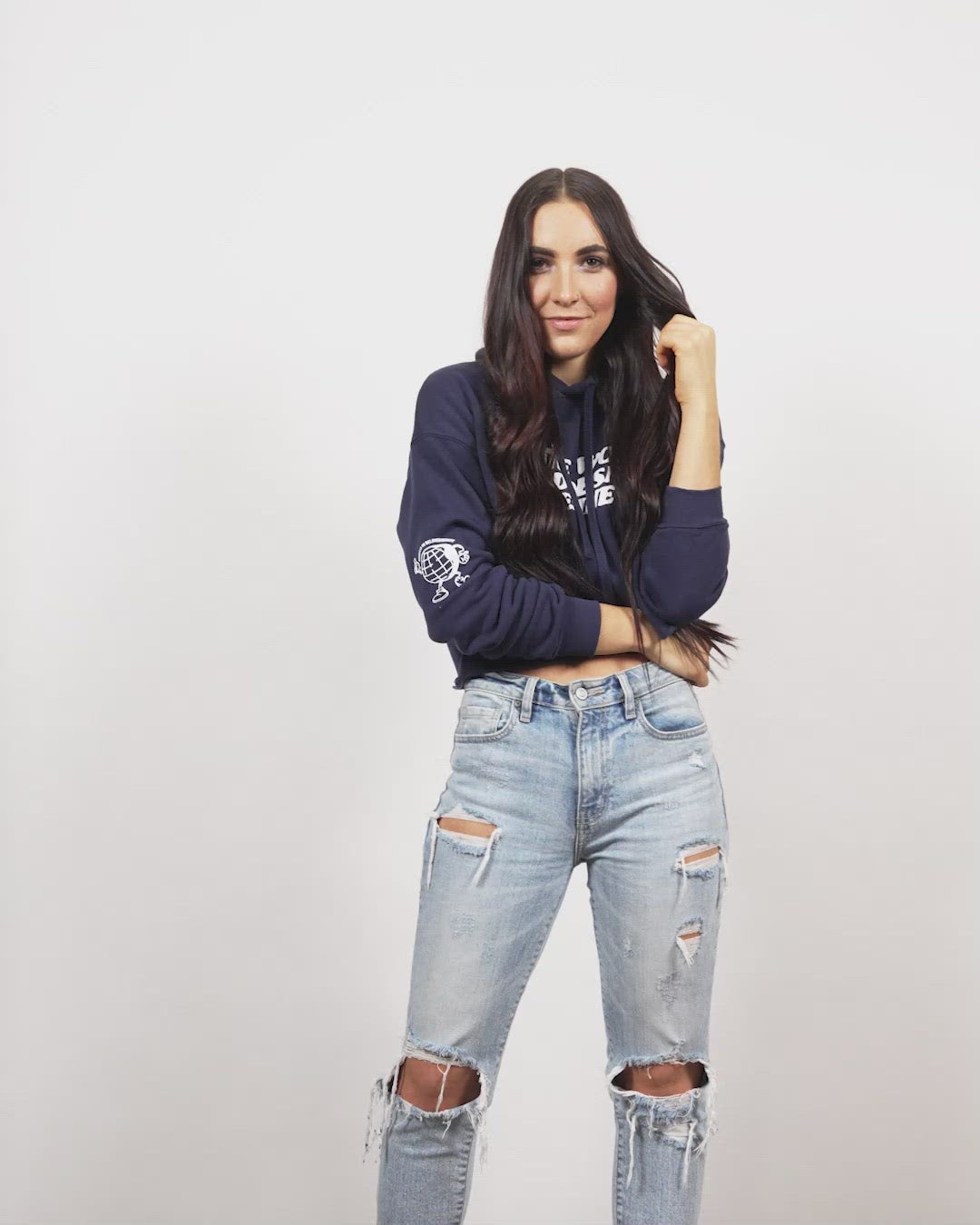 The World Doesn't Define Me - Mantra Navy Cropped Hoodie