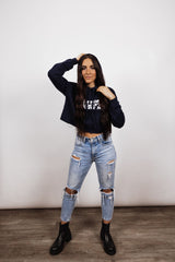 The World Doesn't Define Me - Mantra Navy Cropped Hoodie